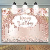 Rose Gold Blumen Und Funkeln Glücklich Geburtstag Hintergrund